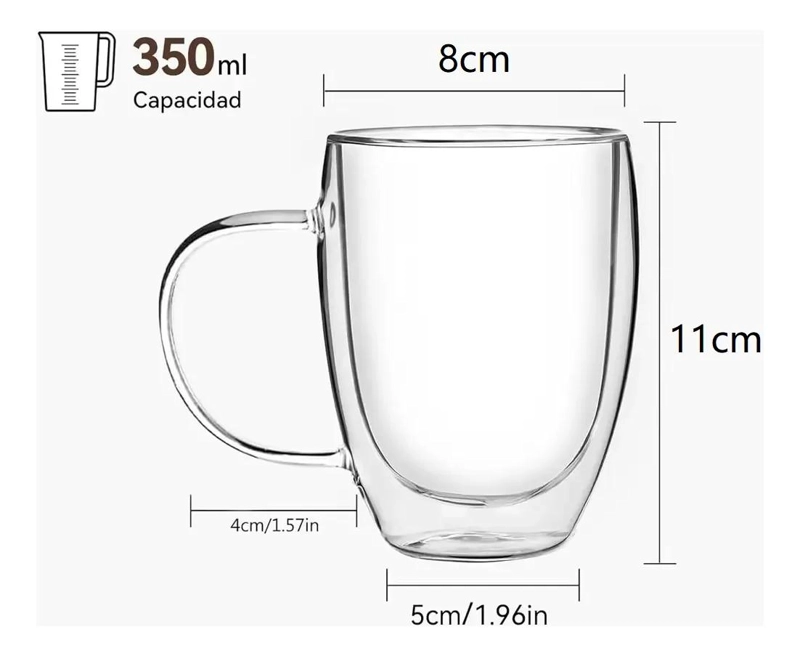 TAZAS DE VIDRIO DOBLE PARED PARA CAFE  Y TE  350ML - 5