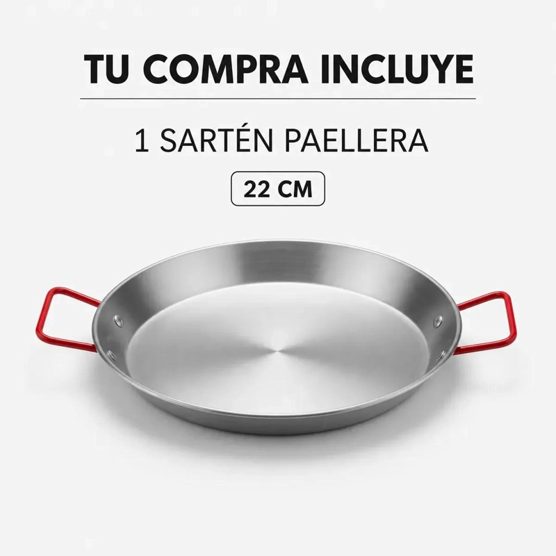 PAELLERA DE ACERO INOXIDABLE 22 CM CON ASAS LATERAL - 3