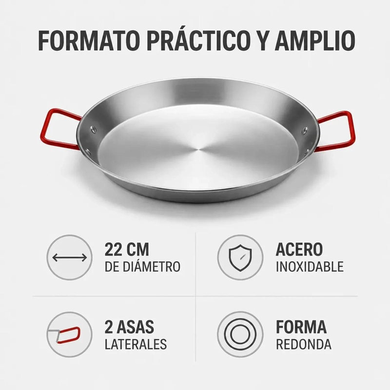 PAELLERA DE ACERO INOXIDABLE 22 CM CON ASAS LATERAL - 4