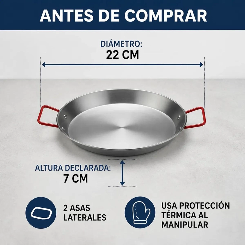 PAELLERA DE ACERO INOXIDABLE 22 CM CON ASAS LATERAL - 5