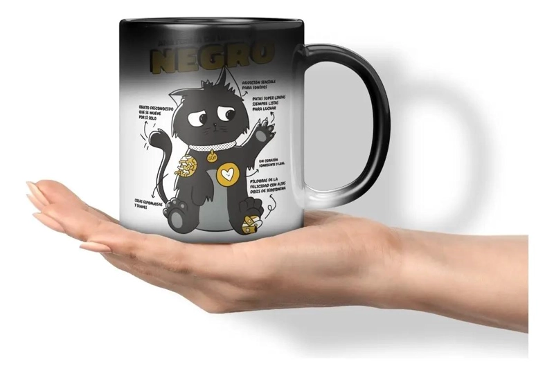 TAZA MAGICA CON DISEÑO DE ANATOMIA DE GATO NEGRO 11 OZ - 1