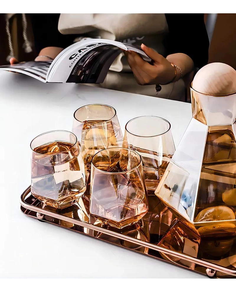 SET DE 6 VASOS DE VIDRIO DISEÑO DIAMANTE PARA WHISKY 310ML - 3
