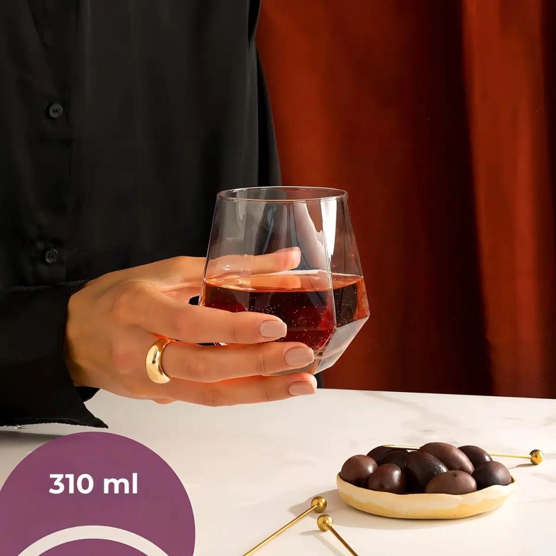 SET DE 6 VASOS DE VIDRIO DISEÑO DIAMANTE PARA WHISKY 310ML - 7