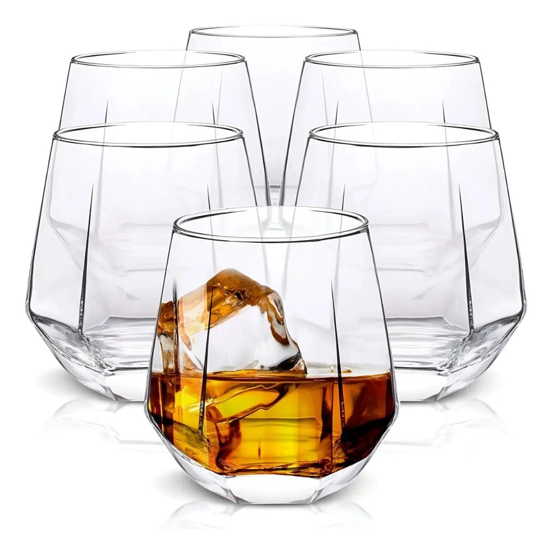 SET DE 6 VASOS DE VIDRIO DISEÑO DIAMANTE PARA WHISKY 310ML - 9