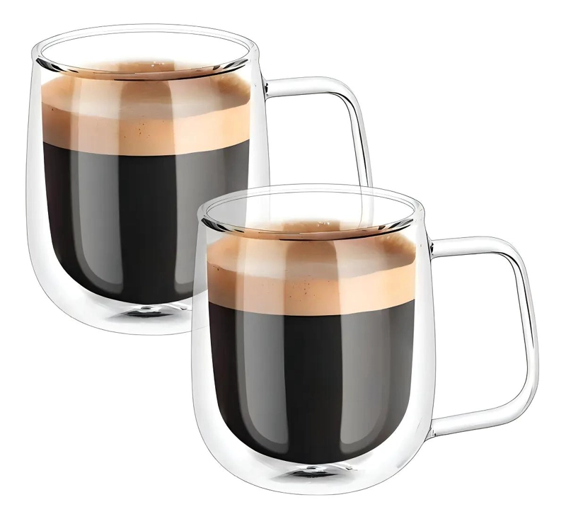 PACK DE 2 TAZAS DOBLE PARED DE VIDRIO 250ML PARA BEBIDAS CALIENTES - 1