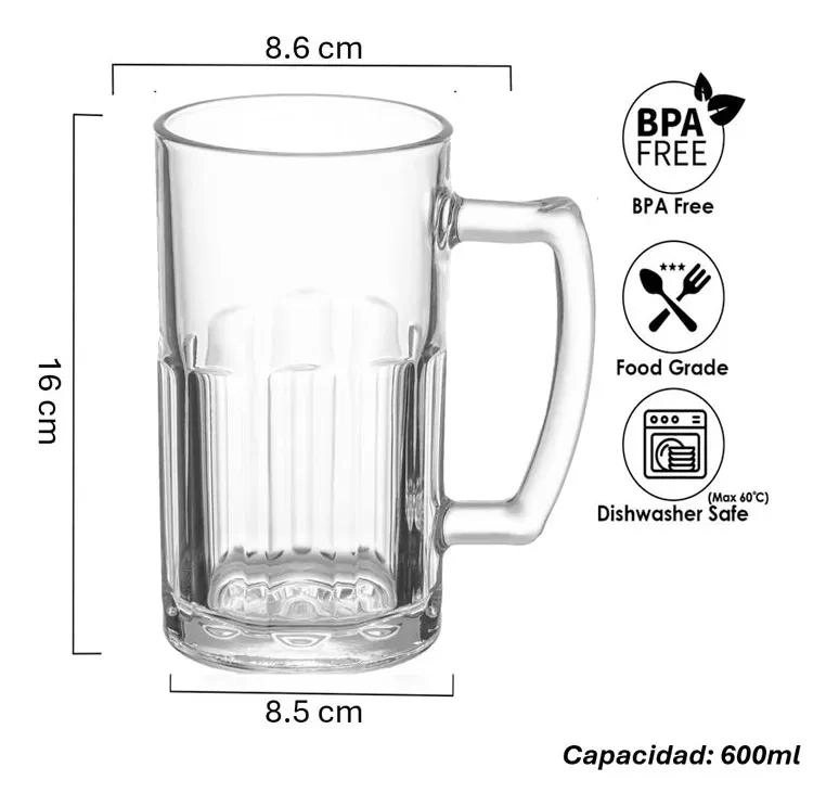 PACK DE 2 VASOS CERVECEROS GRANDES CON ASA DE 600ML - 3