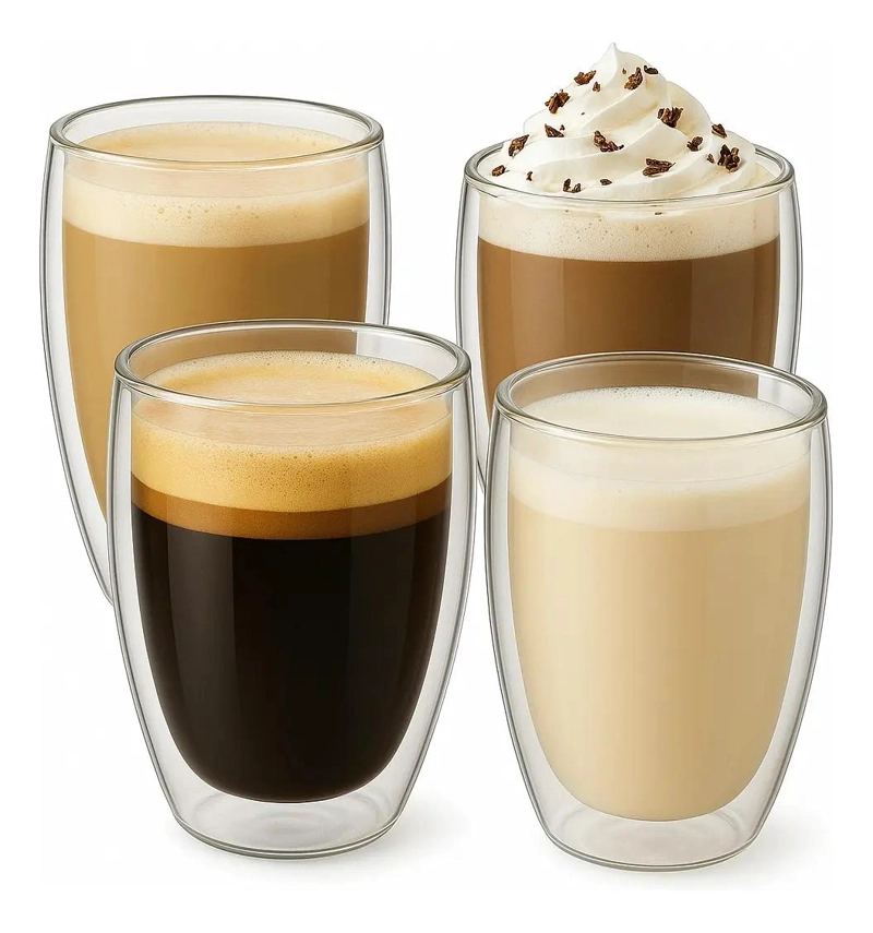 SET DE 4 TAZAS DE DOBLE PARED DE 250ML PARA BEBIDAS CALIENTES Y FRIAS - 1