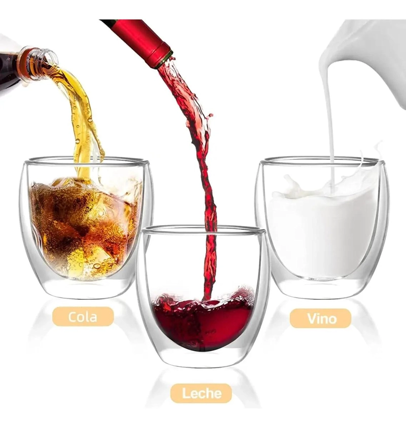 SET DE 4 TAZAS DE DOBLE PARED DE 250ML PARA BEBIDAS CALIENTES Y FRIAS - 2