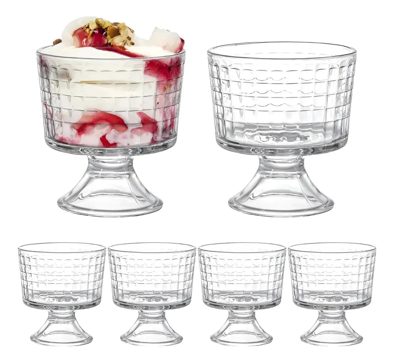 SET DE 6 VASOS DE POSTRE PARA HELADO DE VIDRIO TRANSPARENTE - 3