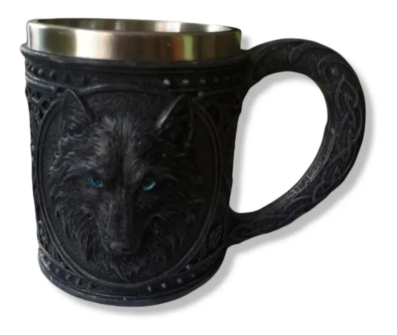 TAZON CILINDRICO NEGRO CON DISEÑO DE LOBO PARA BEBIDAS - 5
