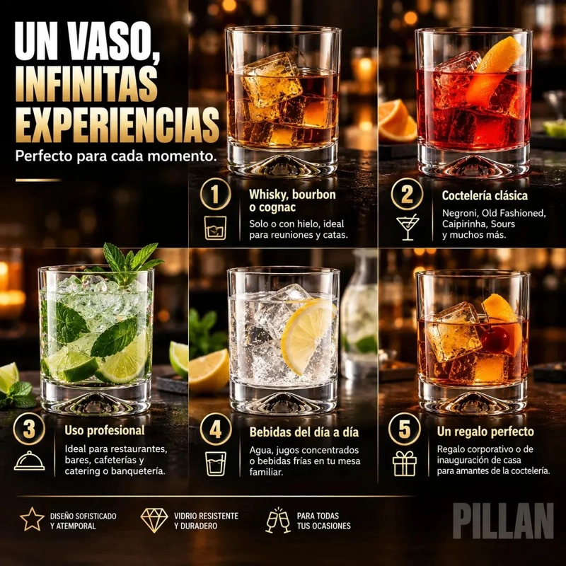 SET DE 6 VASOS DE WHISKY DE VIDRIO TRANSPARENTE 340 CC - 3