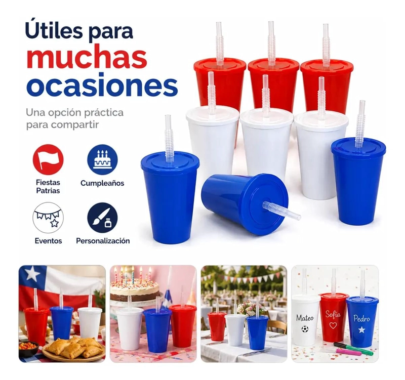 PACK DE 12 VASOS PLASTICOS CON TAPA Y BOMBILLA EN COLORES SURTIDOS - 10