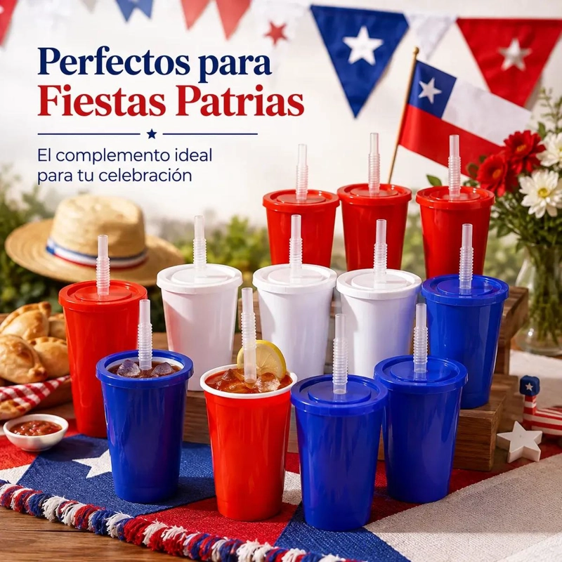 PACK DE 12 VASOS PLASTICOS CON TAPA Y BOMBILLA EN COLORES SURTIDOS - 4