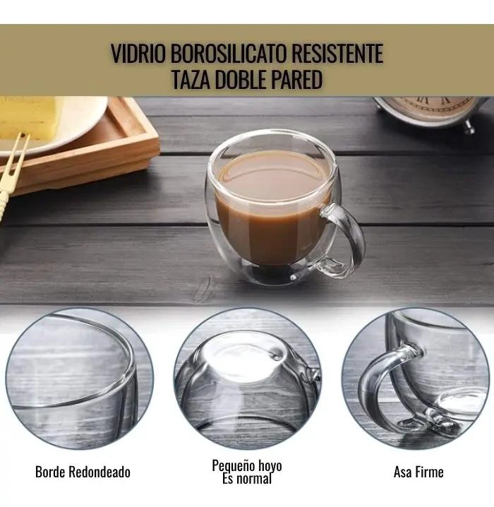 TAZA DOBLE PARED 250ML PARA CAFE  Y TE  ELEGANTE - 3