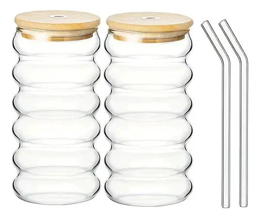 SET DE 2 VASOS DE VIDRIO CON TAPA DE BAMBU Y BOMBILLA 350ML - 2