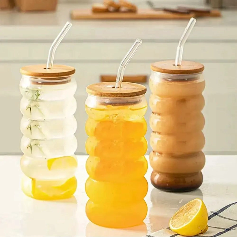 SET DE 2 VASOS DE VIDRIO CON TAPA DE BAMBU Y BOMBILLA 350ML - 6