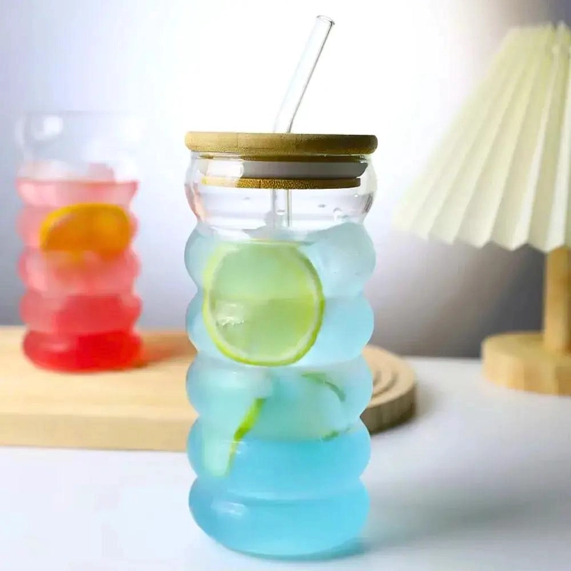 SET DE 2 VASOS DE VIDRIO CON TAPA DE BAMBU Y BOMBILLA 350ML - 7