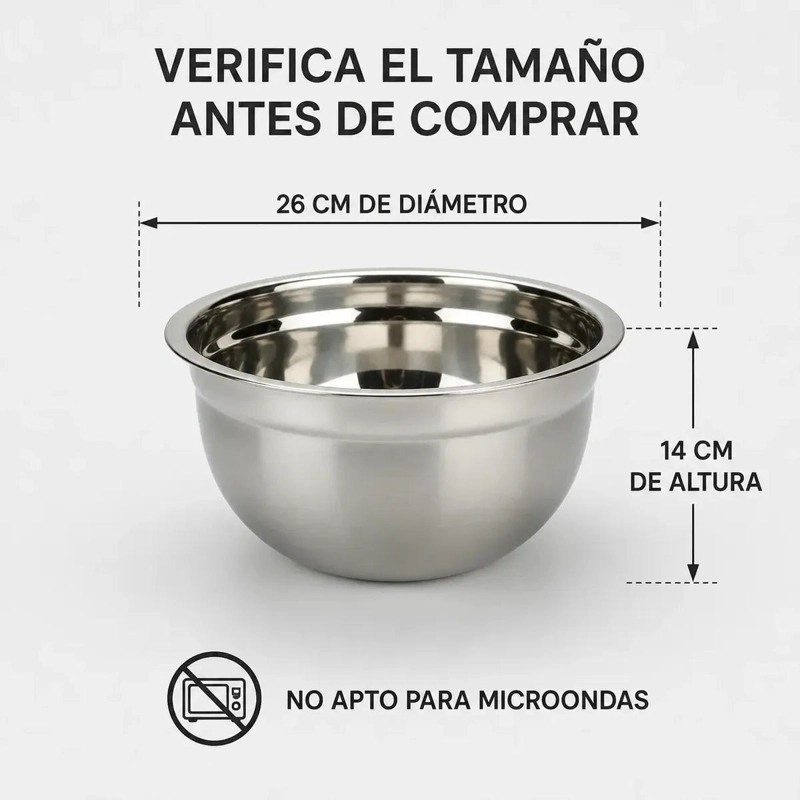 BOWL PROFUNDO DE ACERO INOXIDABLE PARA COCINA 26 CM - 4