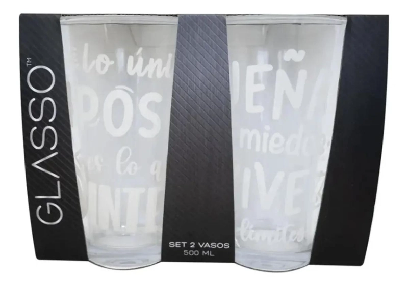 SET DE 2 VASOS DE VIDRIO CON FRASES MOTIVADORAS - 1