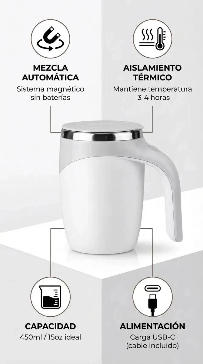 TAZA BATIDORA AUTOMATICA USB DE 380 ML PARA MEZCLA RAPIDA - 10