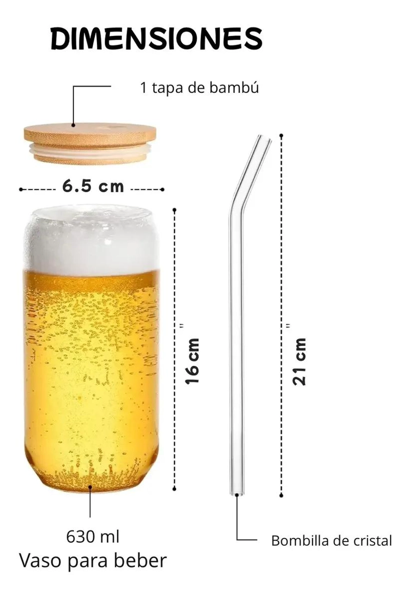 PACK DE 2 VASOS DE VIDRIO CON TAPA DE BAMBU Y BOMBILLAS - 2