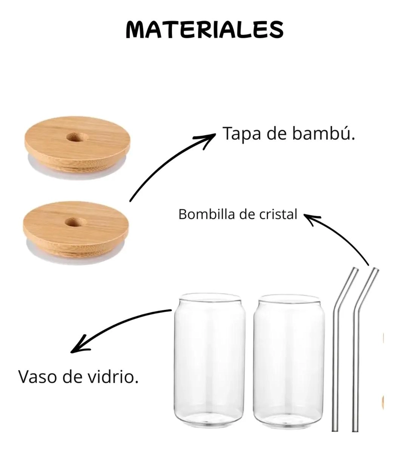 PACK DE 2 VASOS DE VIDRIO CON TAPA DE BAMBU Y BOMBILLAS - 3