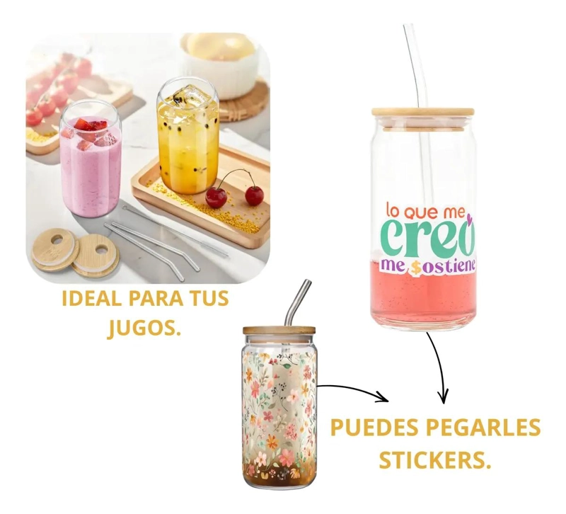 PACK DE 2 VASOS DE VIDRIO CON TAPA DE BAMBU Y BOMBILLAS - 5
