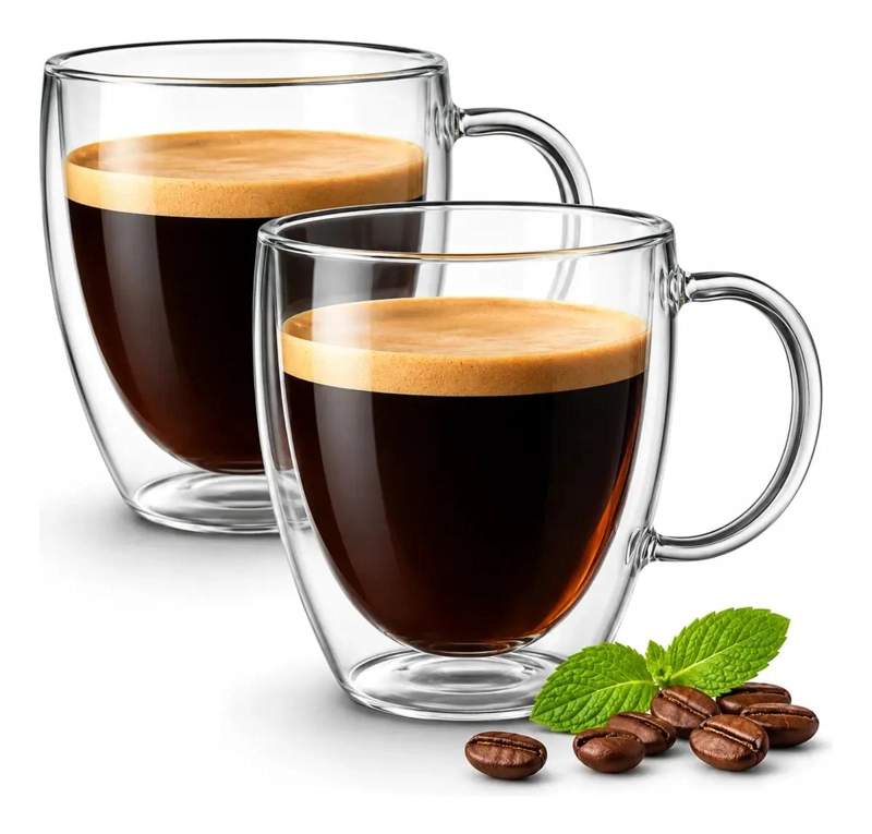 TAZA DE VIDRIO DOBLE PARED 400ML PARA CAFE  Y TE - 1