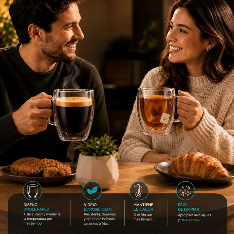TAZA DE VIDRIO DOBLE PARED 400ML PARA CAFE  Y TE - 2