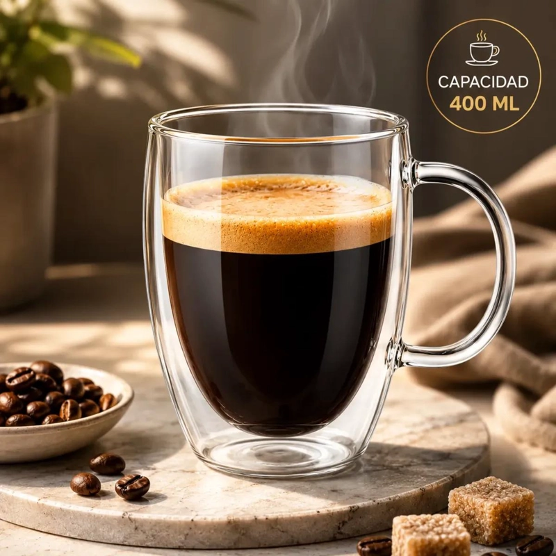 TAZA DE VIDRIO DOBLE PARED 400ML PARA CAFE  Y TE - 4