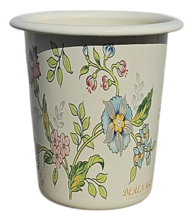VASO ENLOZADO DE 250CC CON DISEÑO FLORAL EN COLOR BEIGE - 1