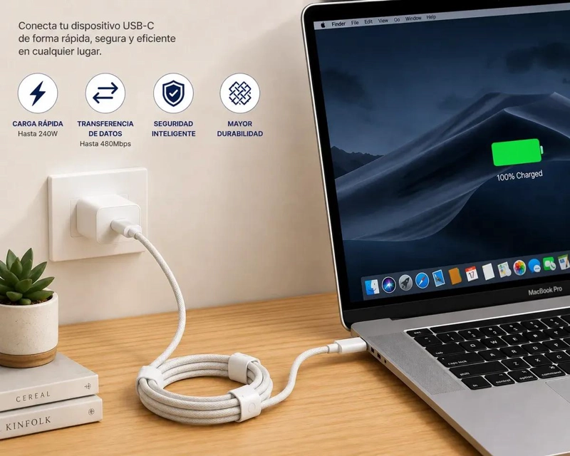 CABLE USB-C A USB-C 240W 2M TRENZADO PARA CARGA RAPIDA - 5