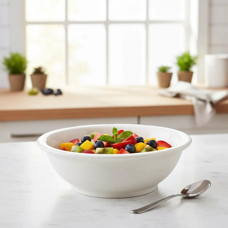 BOWL HONDO DE LOZA BLANCA PARA ENSALADAS Y SOPAS 25 CM - 2