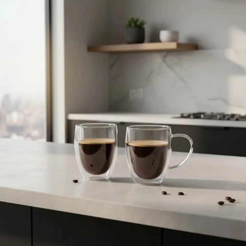 SET DE TAZAS DOBLE PARED DE VIDRIO 350 ML PARA BEBIDAS - 1