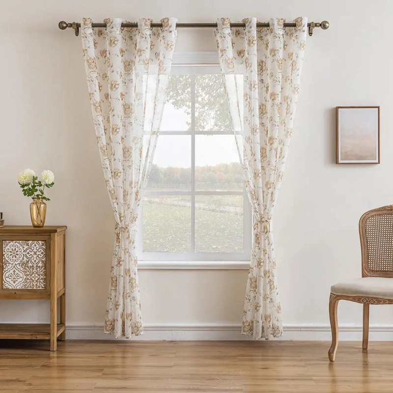 CORTINAS SEMITRANSPARENTES ESTAMPADAS DE FLORES 2 PAÑOS 140X220 CM - 2