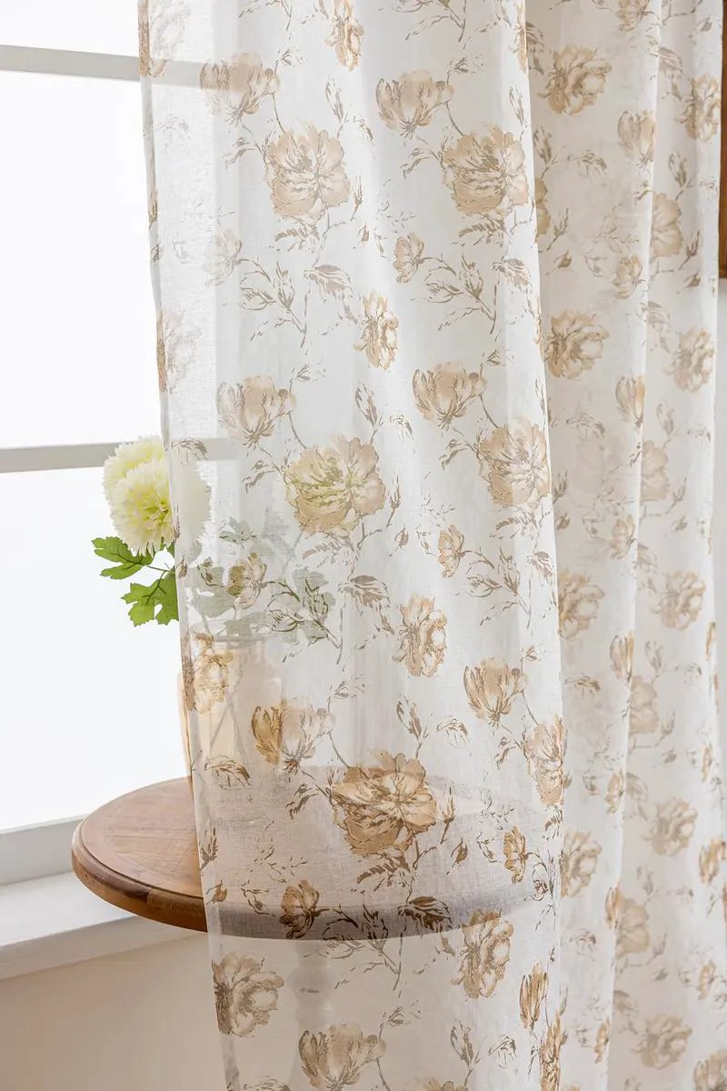 CORTINAS SEMITRANSPARENTES ESTAMPADAS DE FLORES 2 PAÑOS 140X220 CM - 4