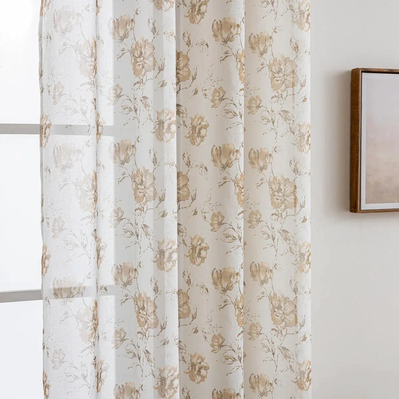 CORTINAS SEMITRANSPARENTES ESTAMPADAS DE FLORES 2 PAÑOS 140X220 CM - 5