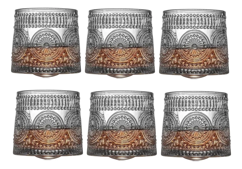 SET DE 6 VASOS DE VIDRIO GIRATORIO PARA WHISKY Y COÑAC - 1