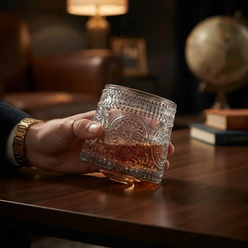 SET DE 6 VASOS DE VIDRIO GIRATORIO PARA WHISKY Y COÑAC - 10