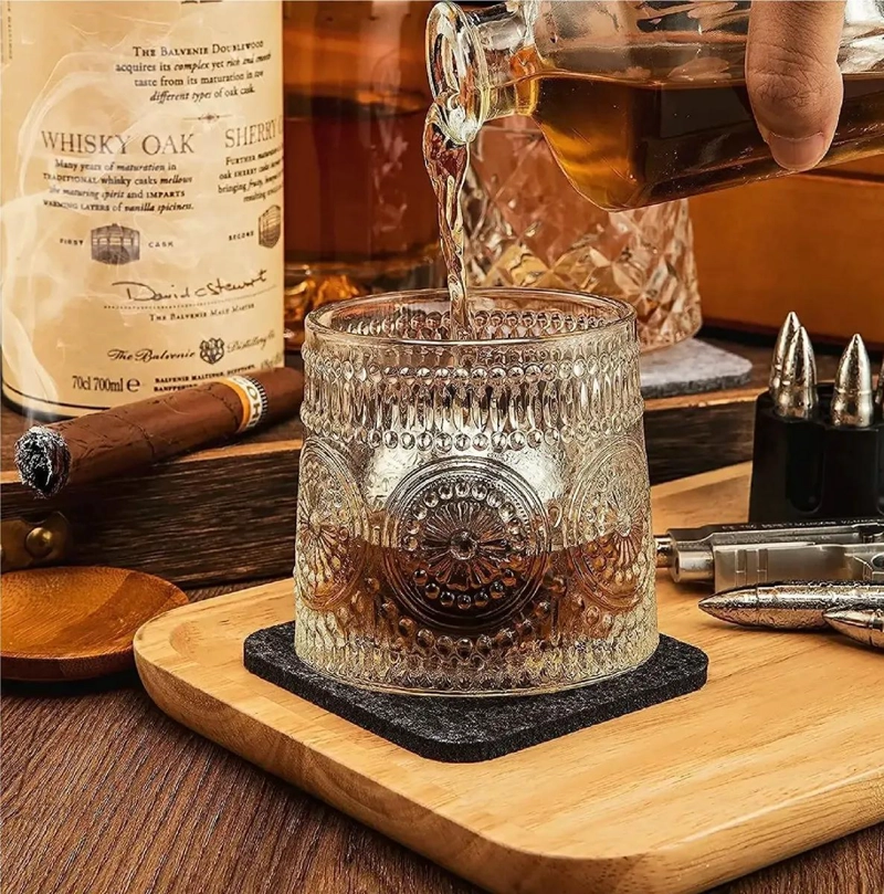 SET DE 6 VASOS DE VIDRIO GIRATORIO PARA WHISKY Y COÑAC - 6