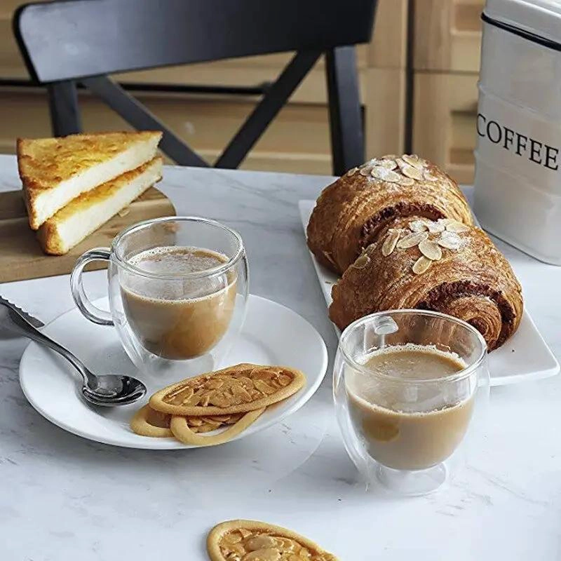 SET DE 2 TAZAS DE VIDRIO DOBLE PARED PARA CAFE  Y TE - 8
