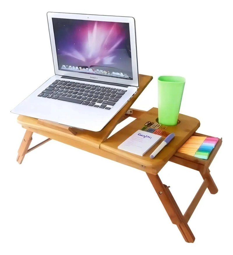 MESA PLEGABLE MULTIFUNCIONAL DE BAMBU CON CAJON LATERAL - 7