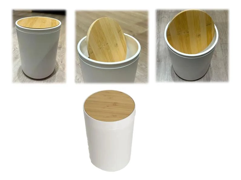 BASURERO ELEGANTE CON TAPA DE BAMBU PARA BAÑOS Y OFICINAS - 3