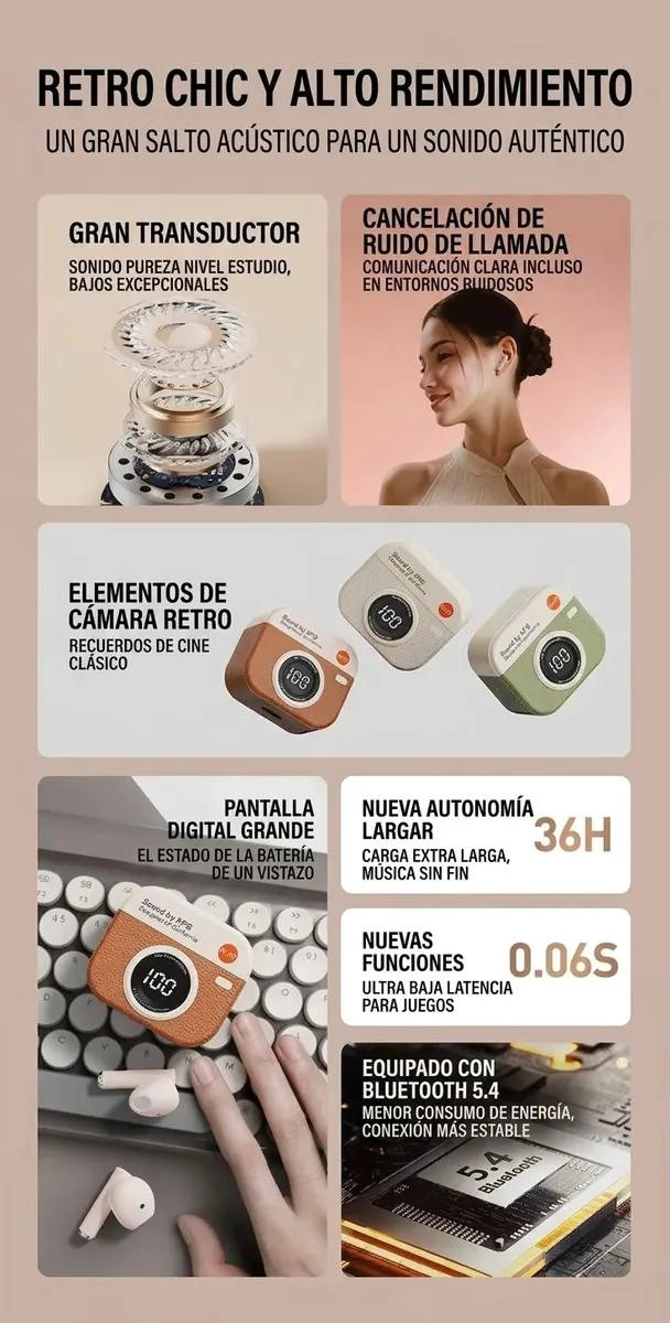 AUDIFONOS BLUETOOTH DISEÑO RETRO CON PANTALLA LED - 3
