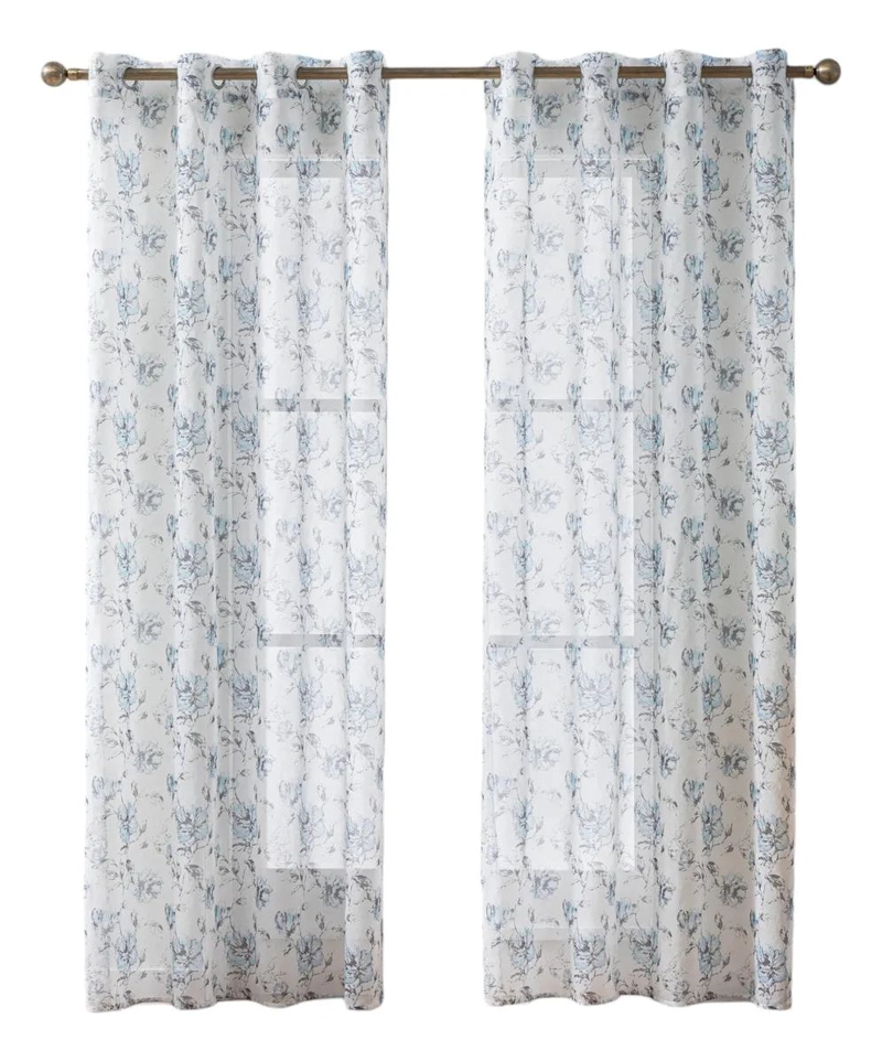 CORTINAS SEMITRANSPARENTES ESTAMPADAS DE FLORES 2 PAÑOS 140X220 CM - 1