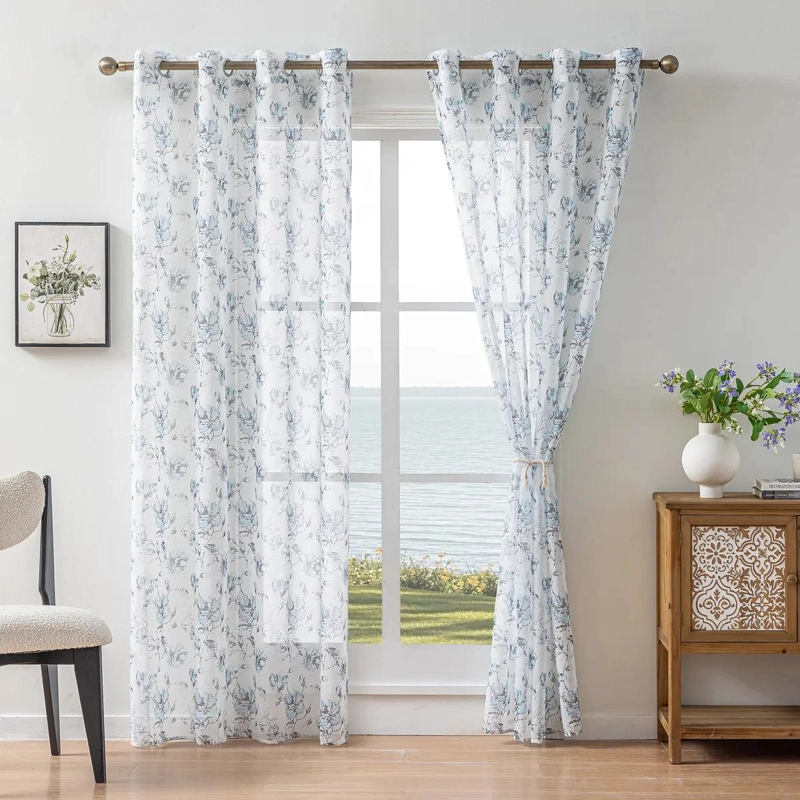 CORTINAS SEMITRANSPARENTES ESTAMPADAS DE FLORES 2 PAÑOS 140X220 CM - 3