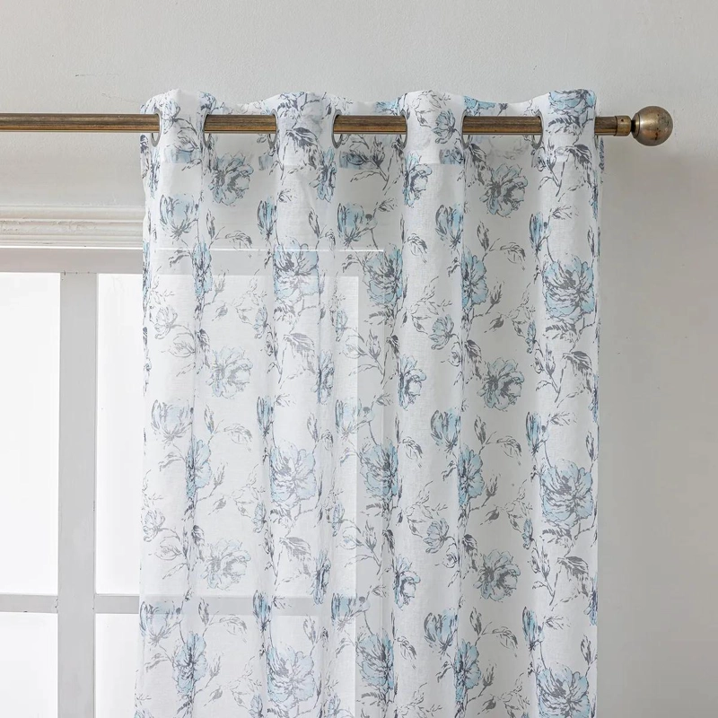 CORTINAS SEMITRANSPARENTES ESTAMPADAS DE FLORES 2 PAÑOS 140X220 CM - 4