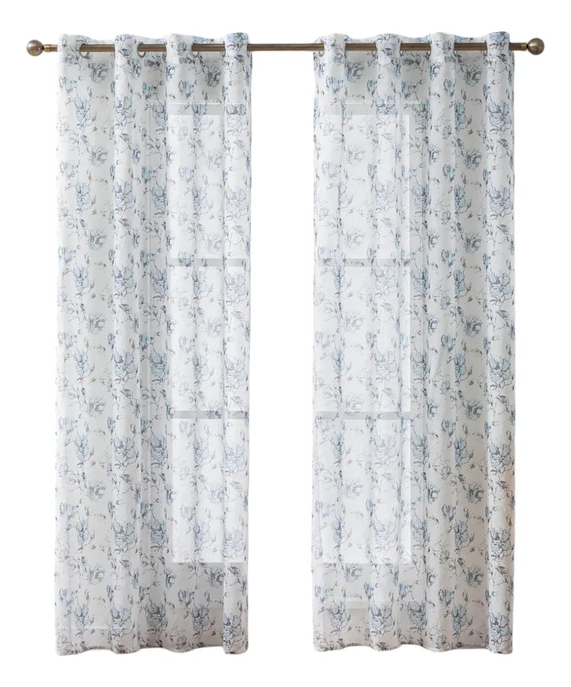 CORTINAS SEMITRANSPARENTES DE GASA CON ESTAMPADO FLORAL - 1