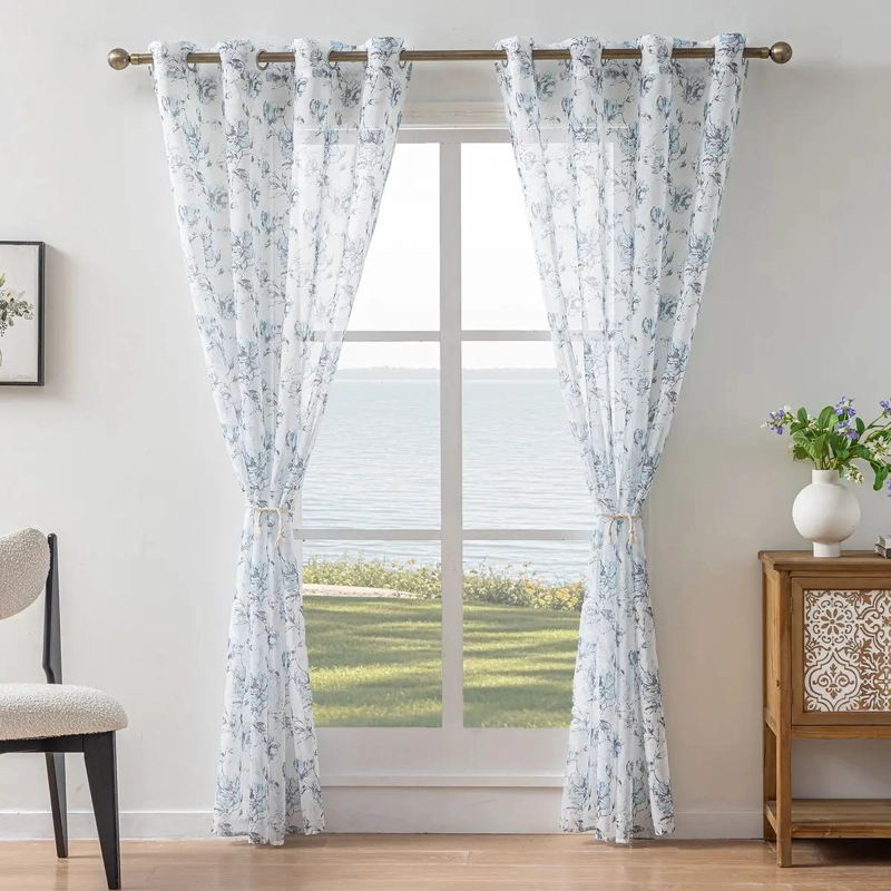 CORTINAS SEMITRANSPARENTES DE GASA CON ESTAMPADO FLORAL - 2