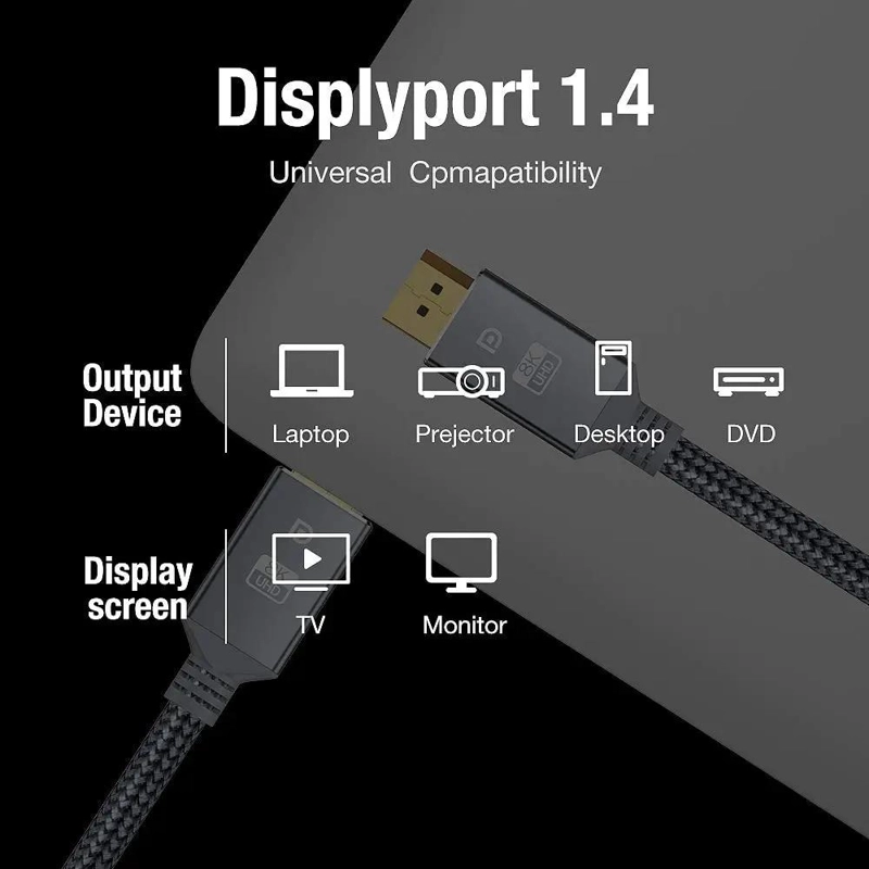 CABLE DISPLAYPORT V1.4 2 MTRS PARA VIDEO Y AUDIO HD - 2